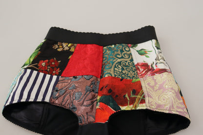 Mehrfarbige Hotpants mit Patchwork und hoher Taille