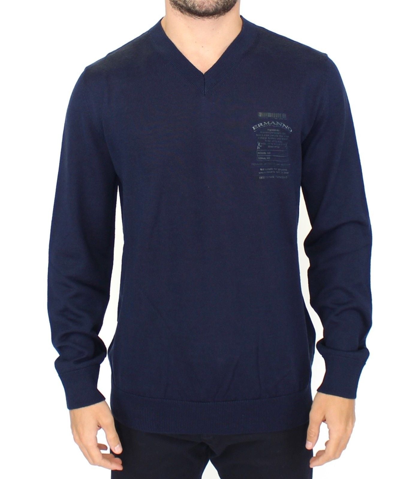 Eleganter blauer Pullover aus Wollmischung mit V-Ausschnitt