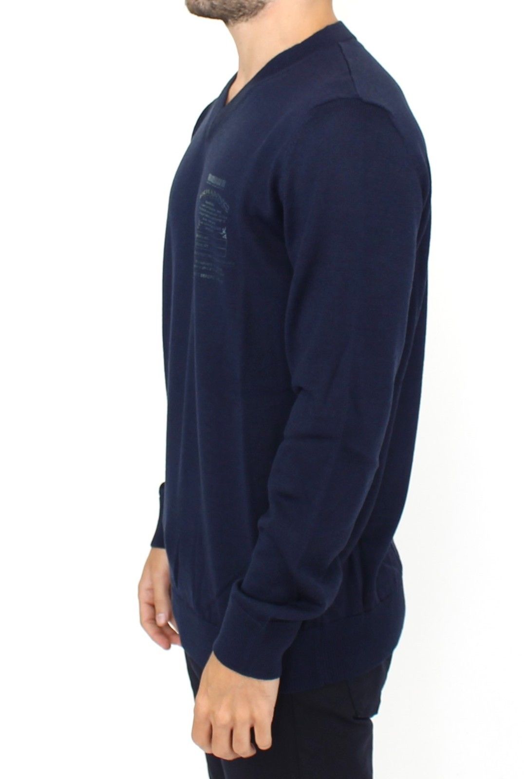 Eleganter blauer Pullover aus Wollmischung mit V-Ausschnitt