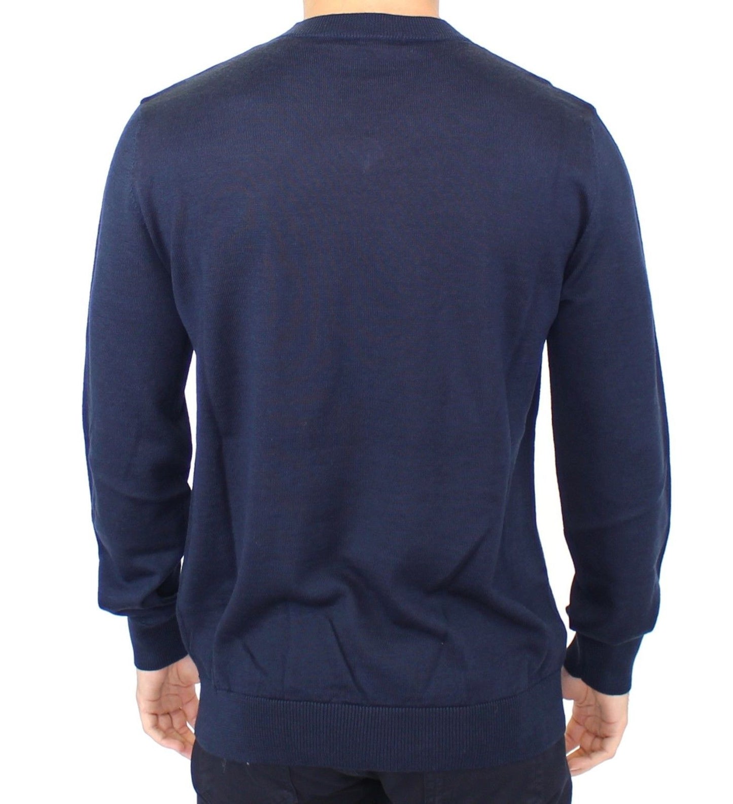 Eleganter blauer Pullover aus Wollmischung mit V-Ausschnitt