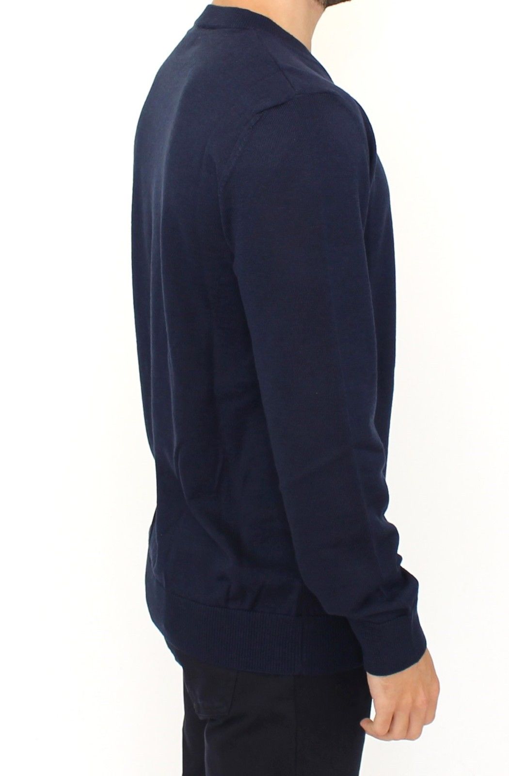 Eleganter blauer Pullover aus Wollmischung mit V-Ausschnitt