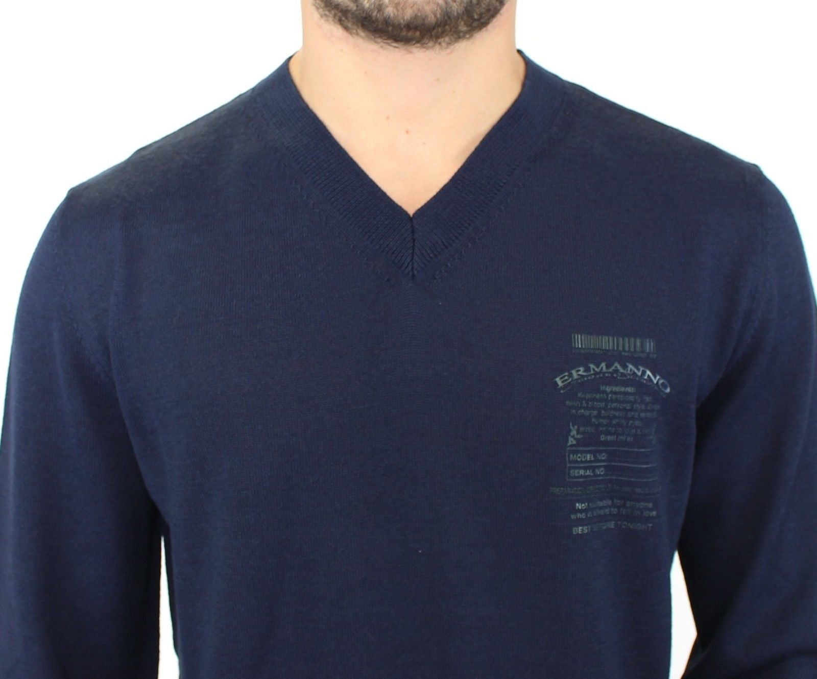 Eleganter blauer Pullover aus Wollmischung mit V-Ausschnitt