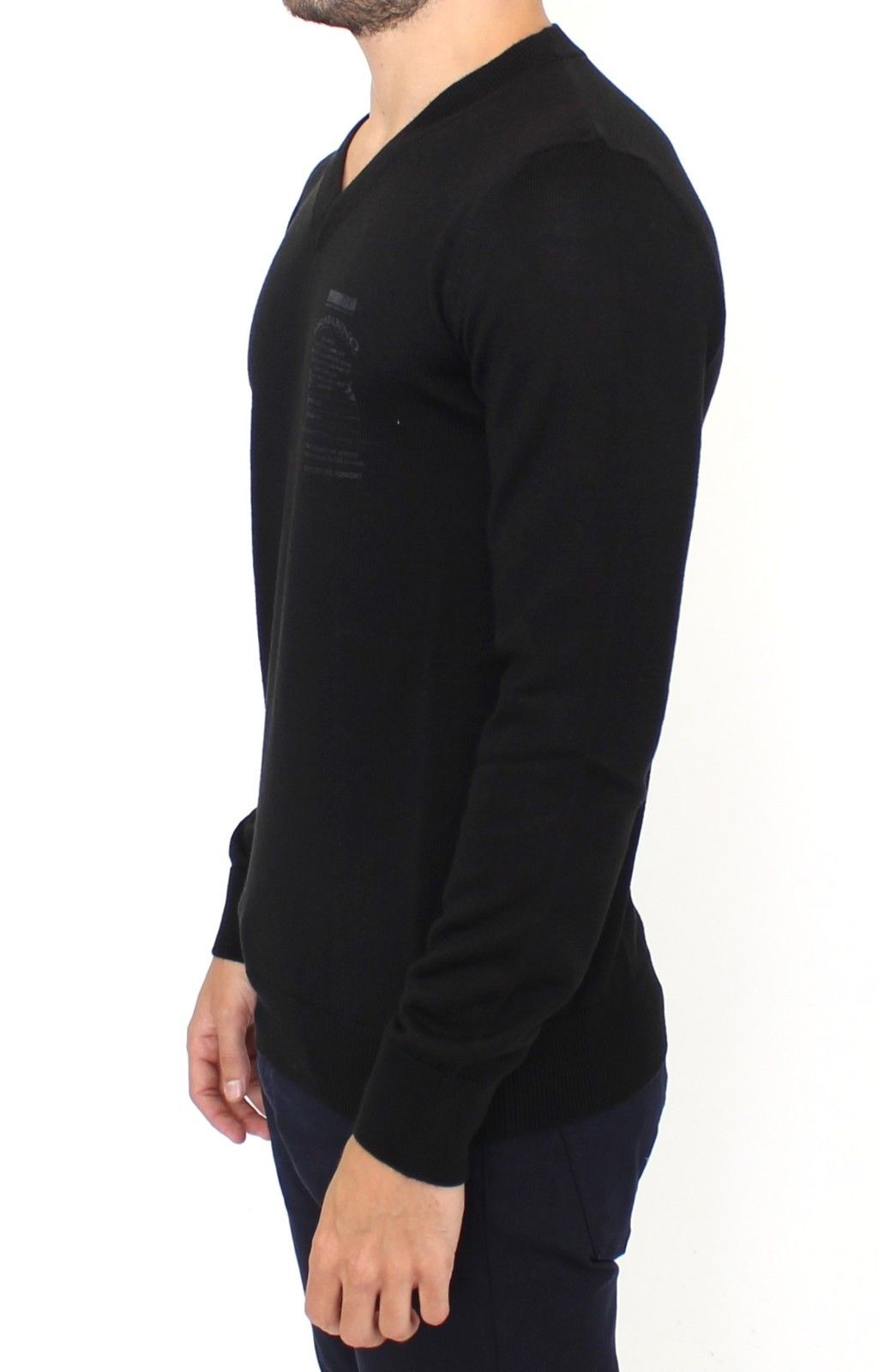 Eleganter schwarzer Pullover aus Wollmischung mit V-Ausschnitt