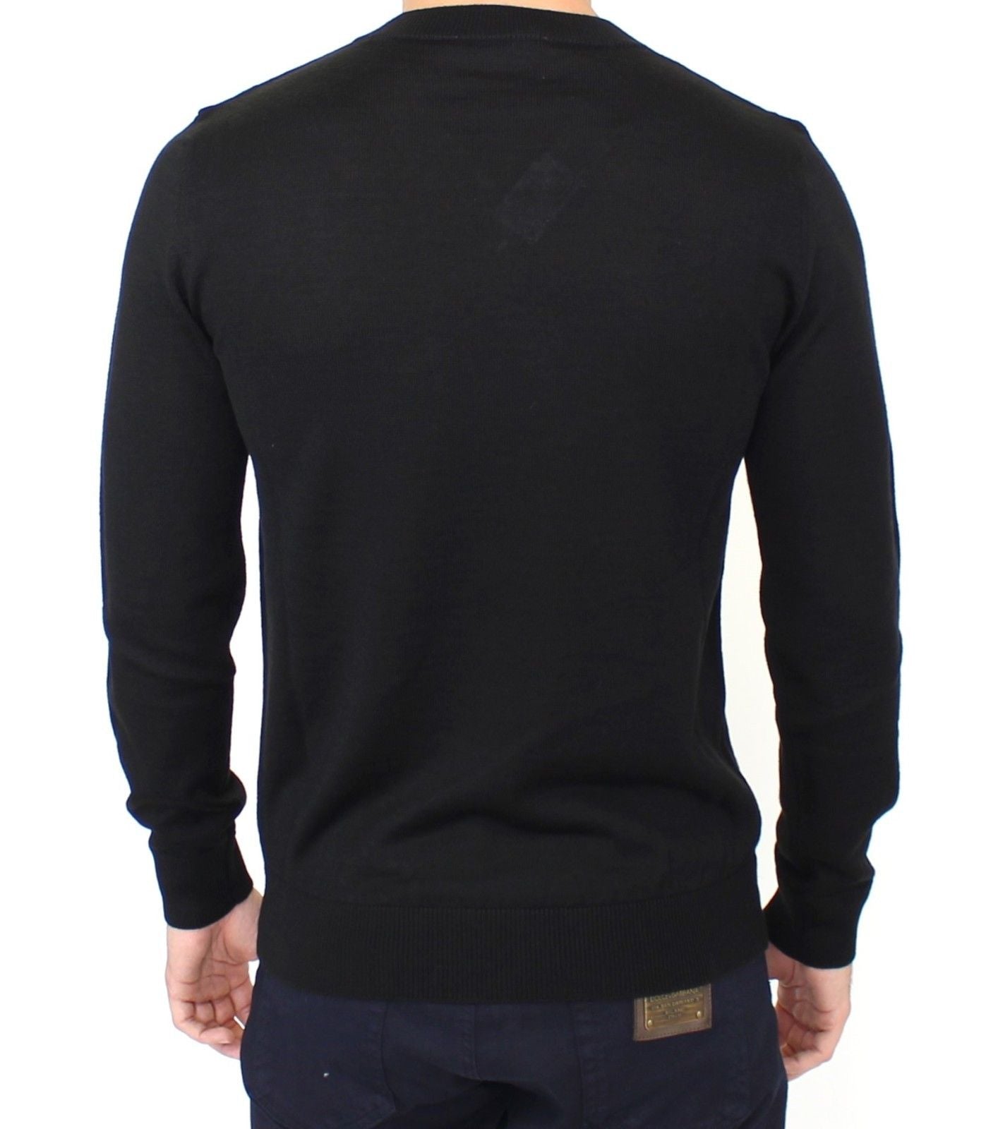 Eleganter schwarzer Pullover aus Wollmischung mit V-Ausschnitt