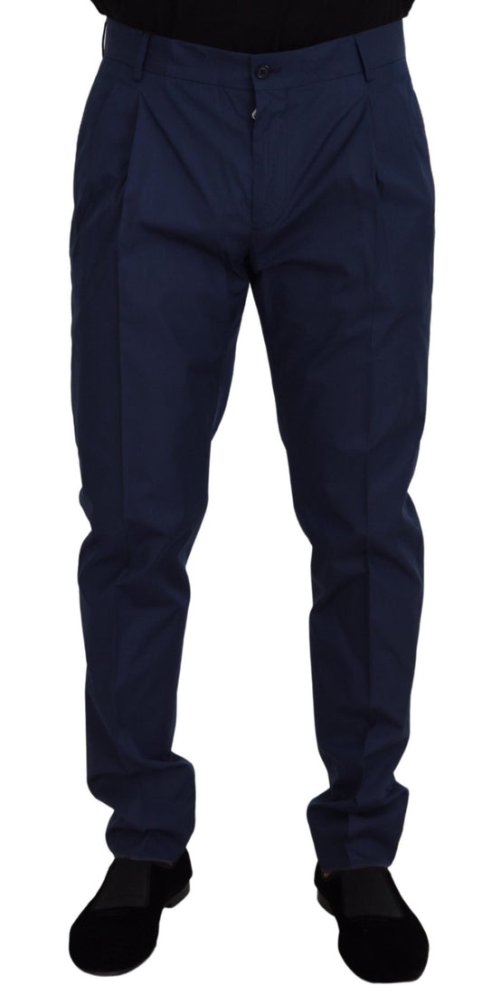 Elegante Slim Fit Chinos aus blauem Seiden-Mix