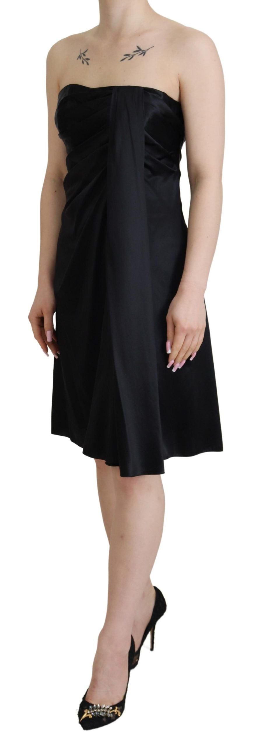 Elegant Black Silk Mini Sleeveless Dress