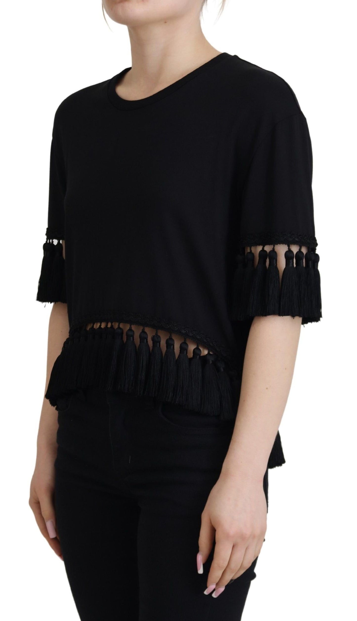 Elegant Black Cotton Short Sleeve Tee