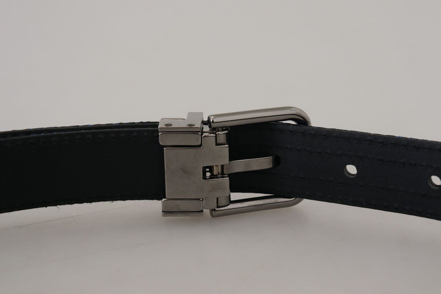 Elegant Blue Jacquard Leather Belt