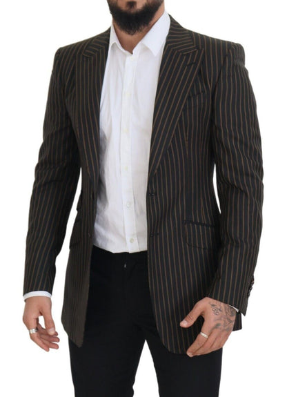 Elegant Striped Wool Blend Slim Blazer