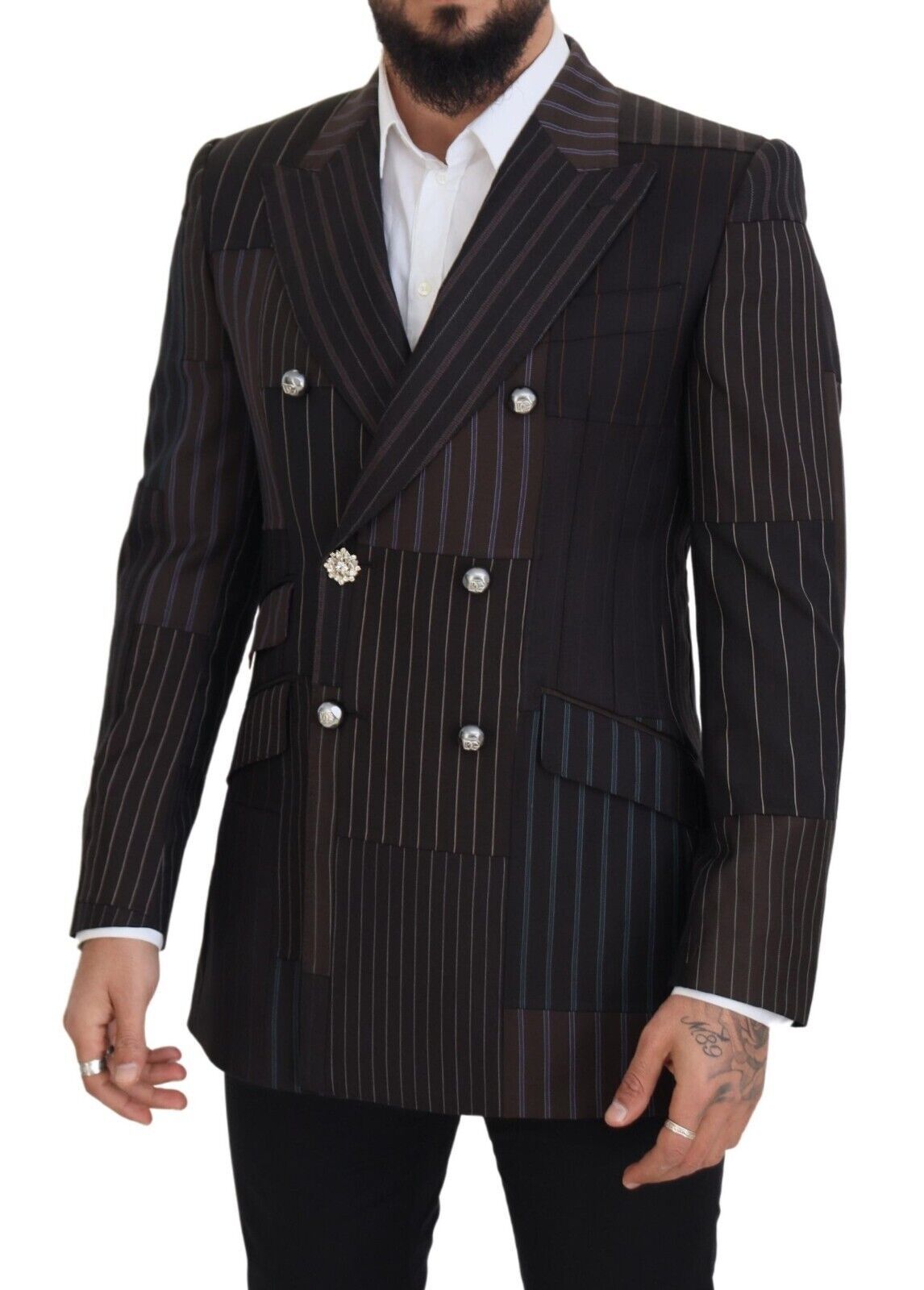 Mehrfarbiger Slim Fit-Blazer aus Woll-Seidenmischung