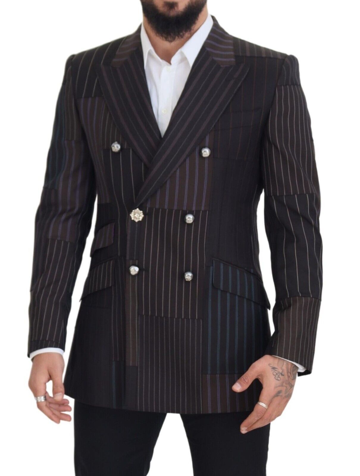 Mehrfarbiger Slim Fit-Blazer aus Woll-Seidenmischung