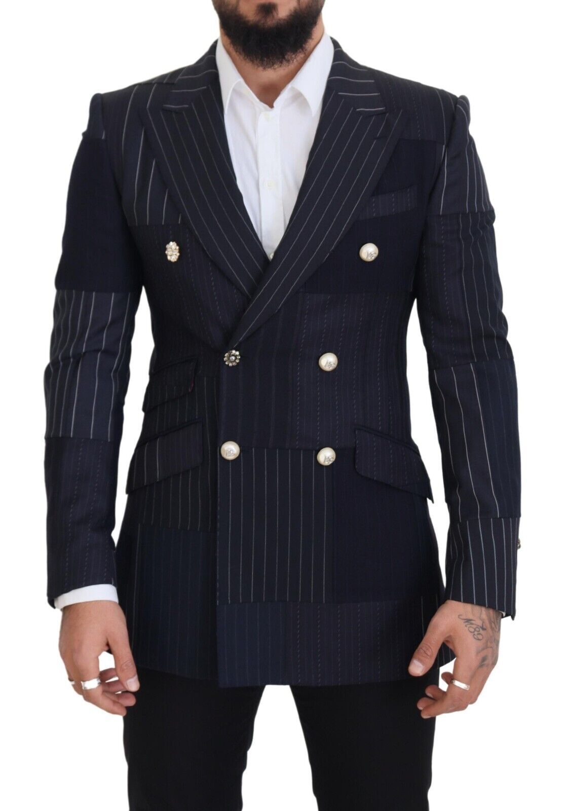 Marineblauer, zweireihiger Blazer im Slim Fit