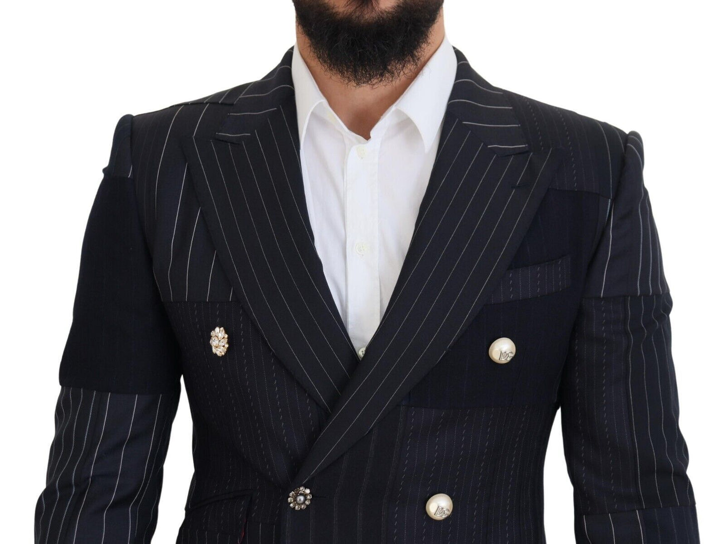 Marineblauer, zweireihiger Blazer im Slim Fit