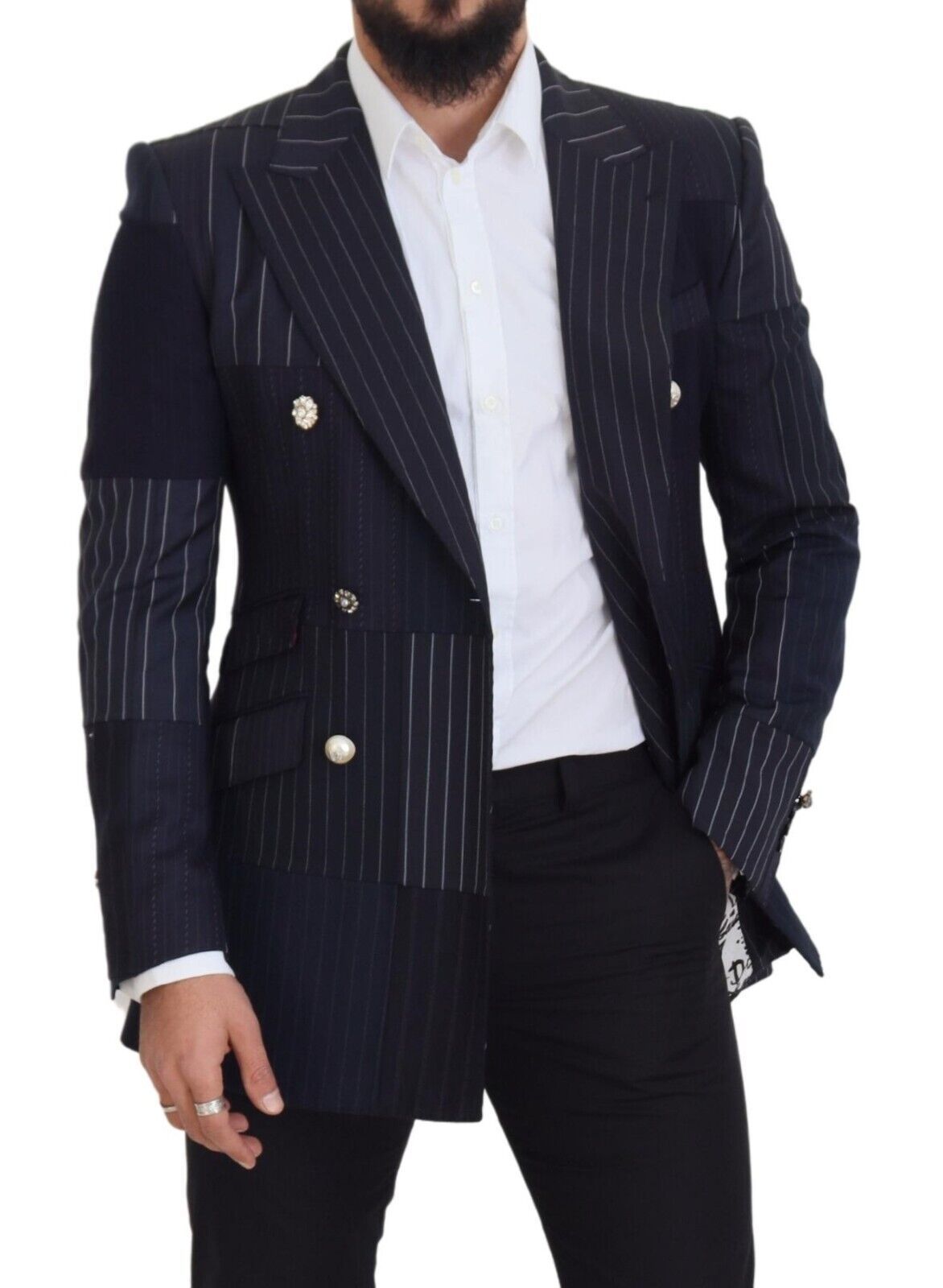 Marineblauer, zweireihiger Blazer im Slim Fit