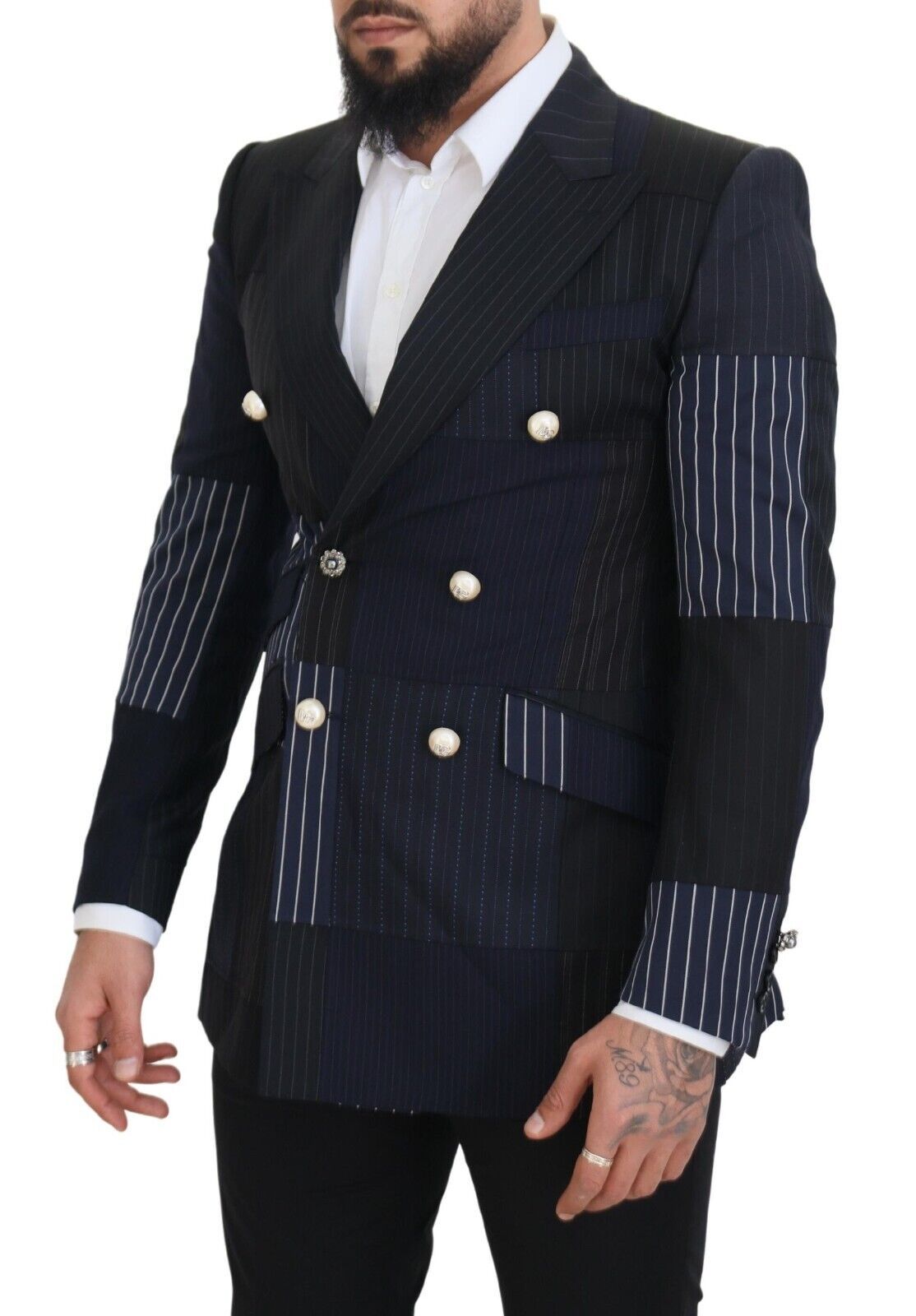 Eleganter, marineblauer, zweireihiger Blazer aus Wolle