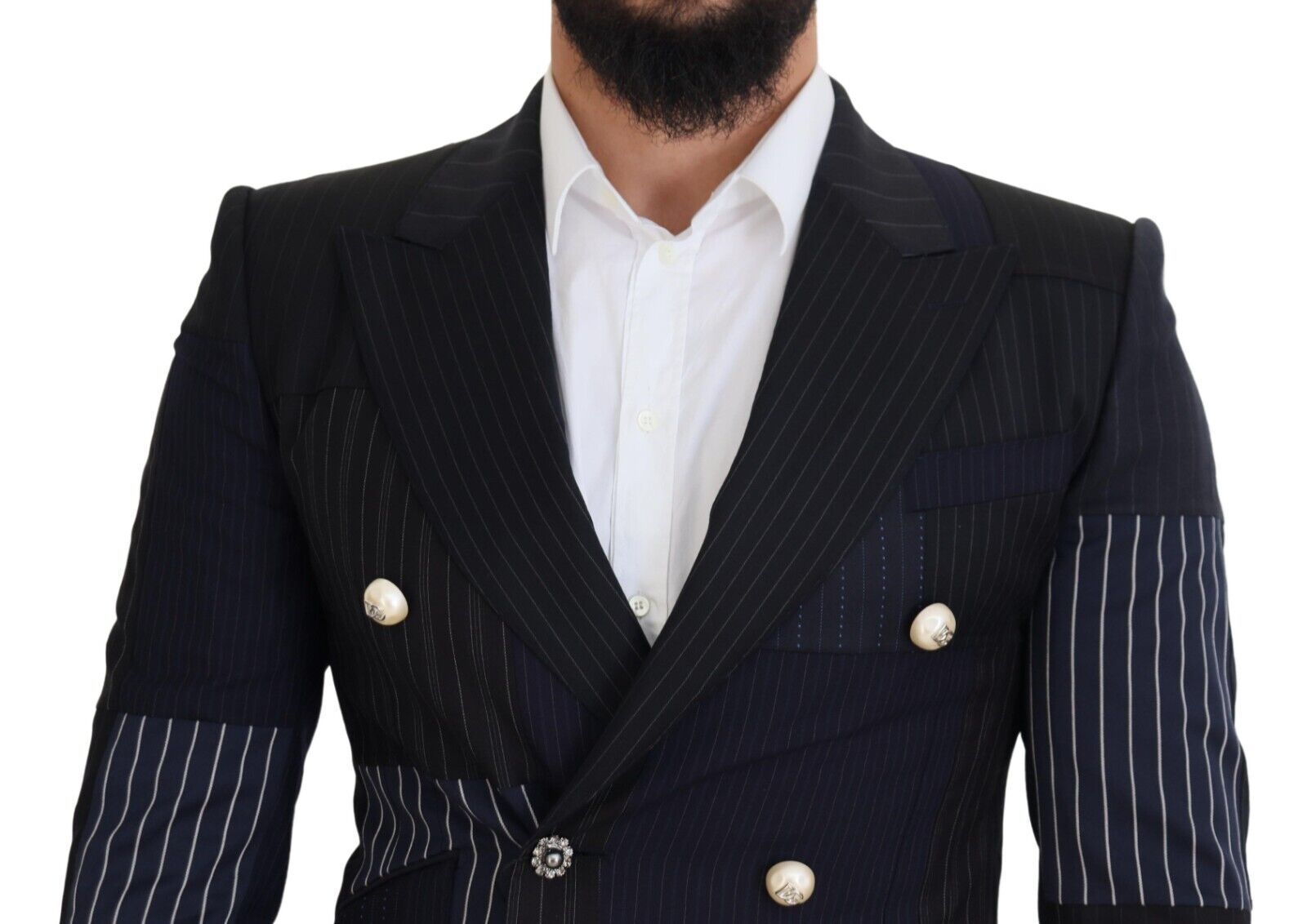 Eleganter, marineblauer, zweireihiger Blazer aus Wolle