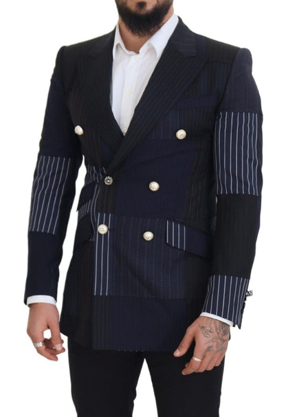 Eleganter, marineblauer, zweireihiger Blazer aus Wolle