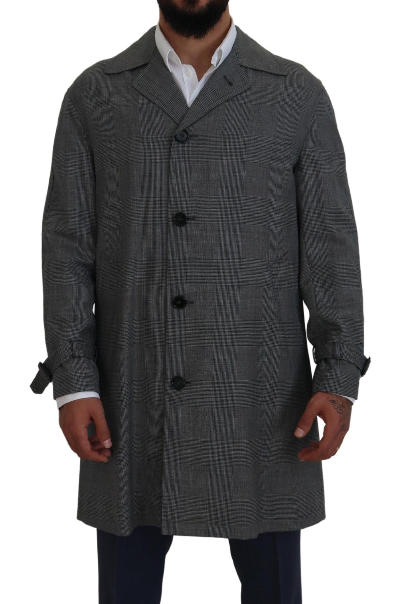 Eleganter grau karierter Trenchcoat