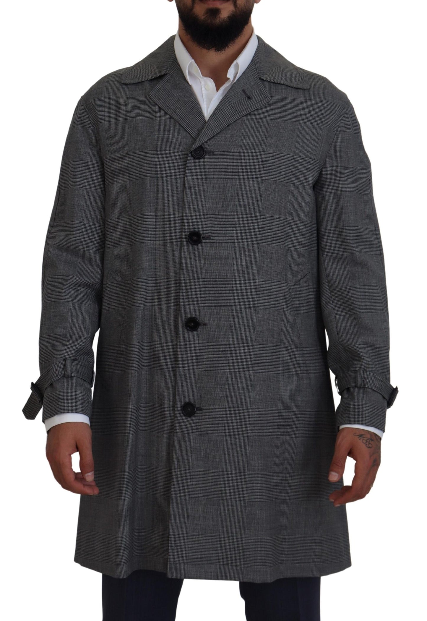 Eleganter grau karierter Trenchcoat