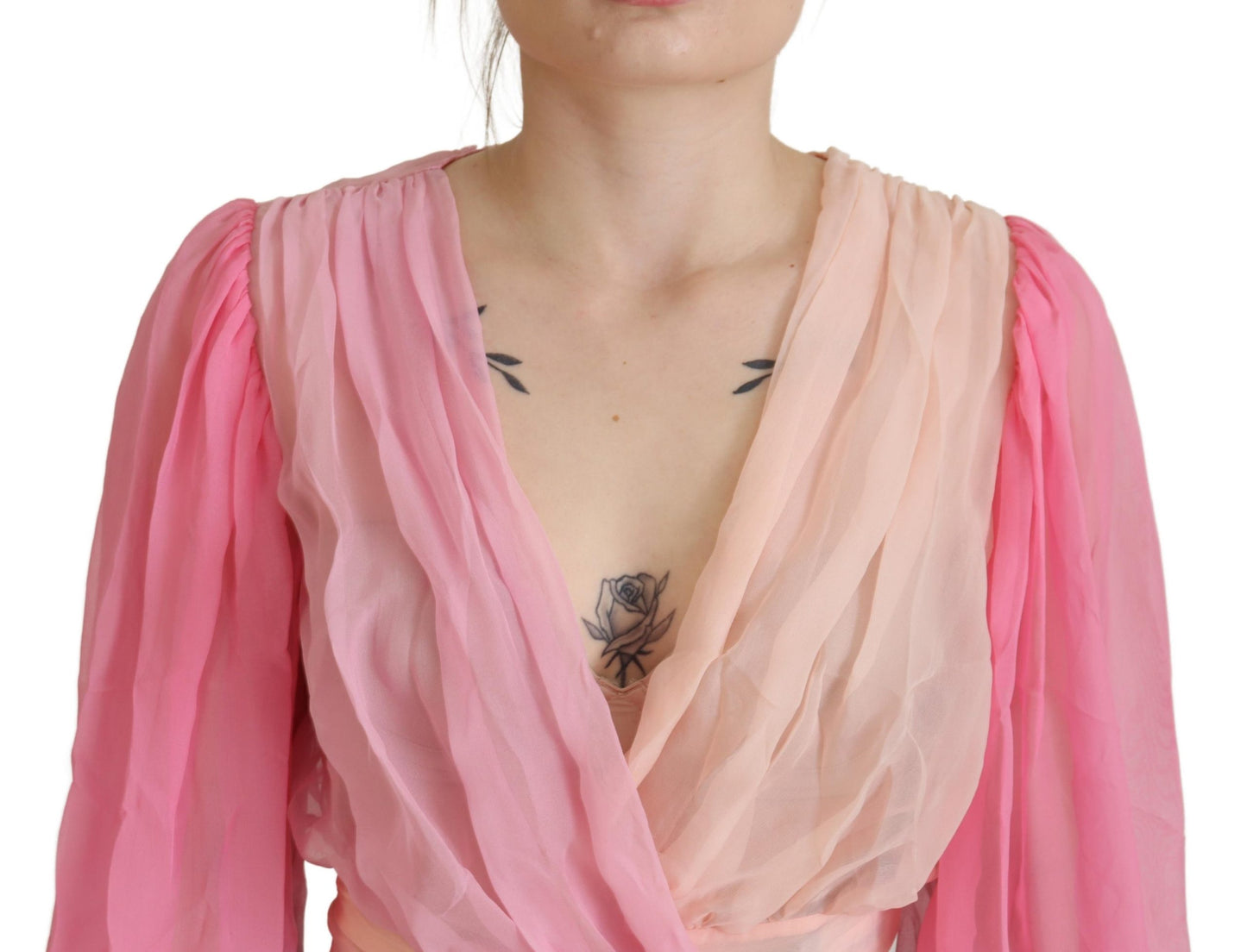 Silk V-Neckline Wrap Blouse in Pink