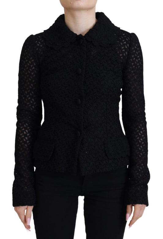 Elegante schwarze Button-Down-Jacke aus Wollmischung