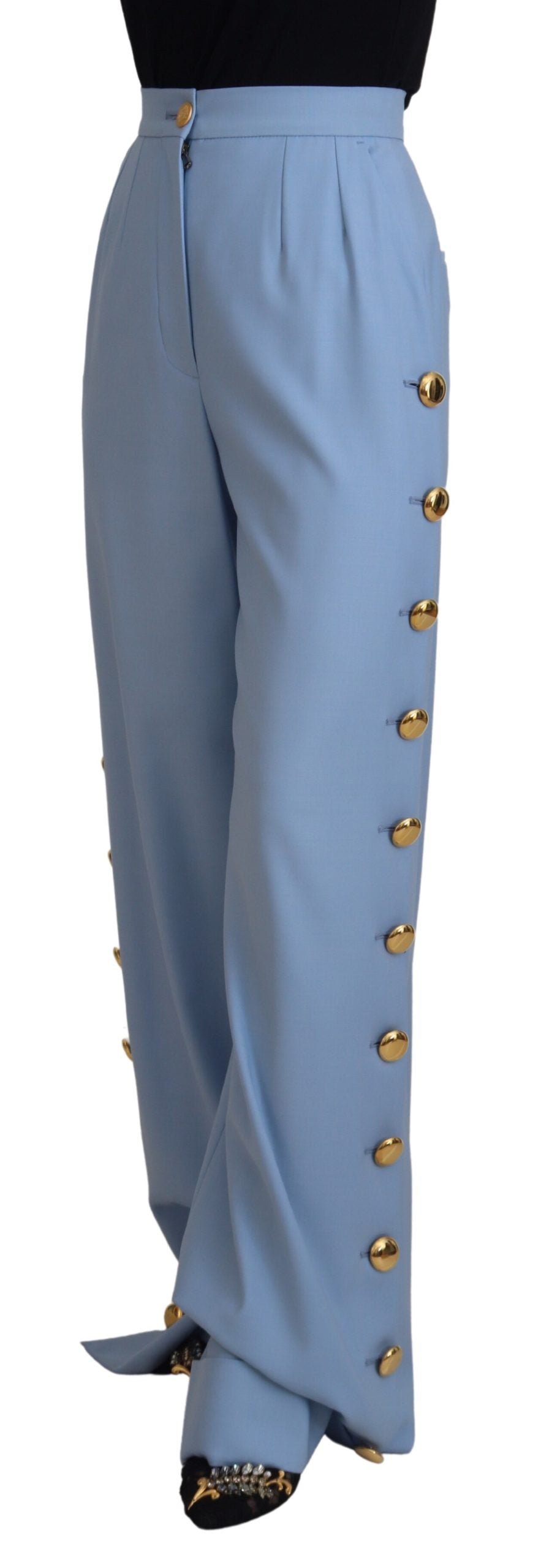 Elegante hellblaue Hose aus Woll-Seiden-Mix