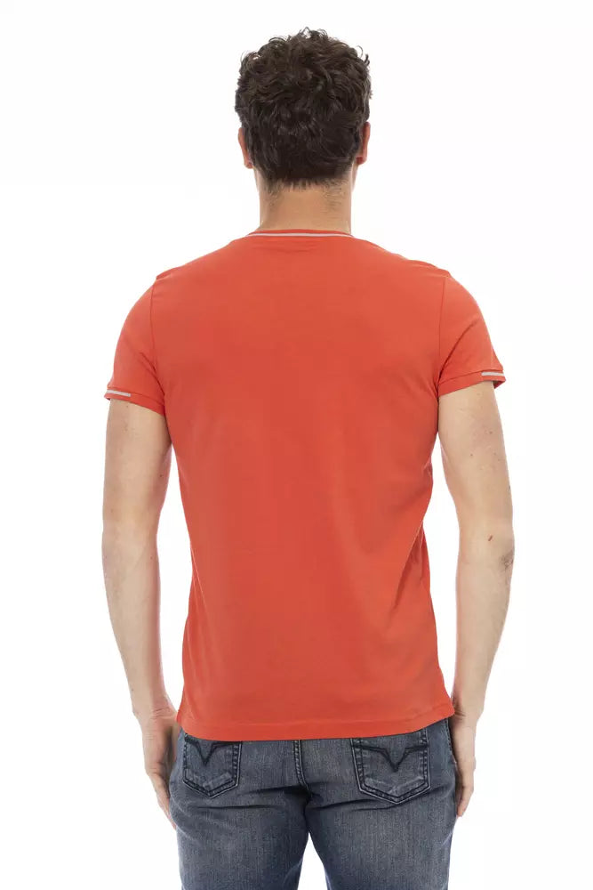 Orangefarbenes Herren-T-Shirt mit V-Ausschnitt aus Baumwolle