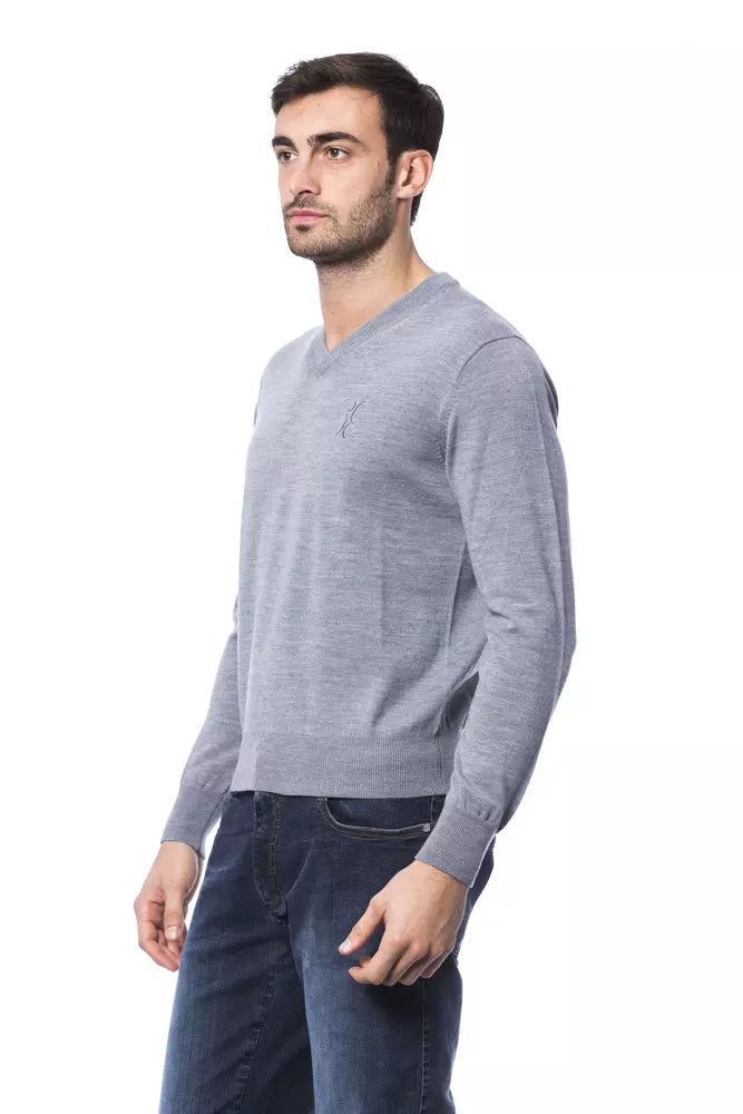 Gray Merino Wool Men Sweater