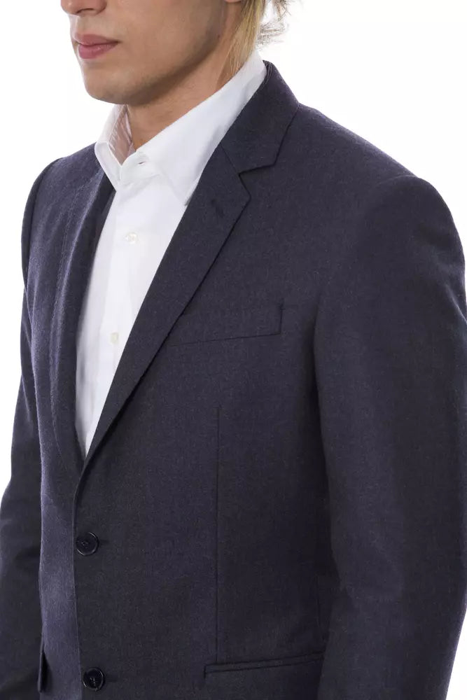 Eleganter einreihiger Blazer aus blauer Wolle