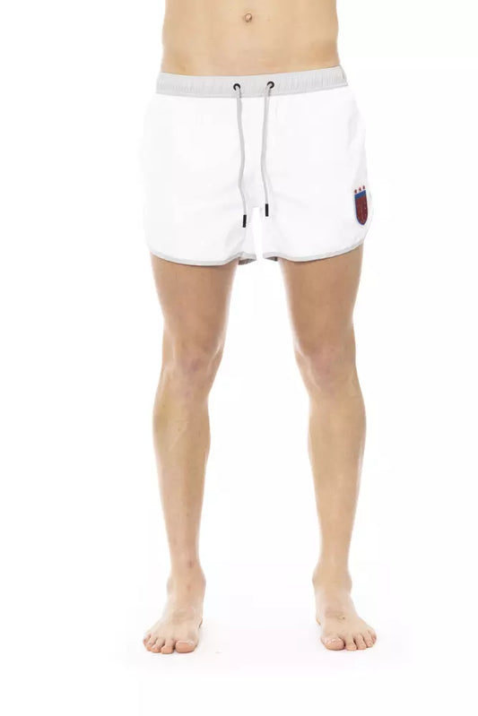 White Polyester Men Swim Shorts