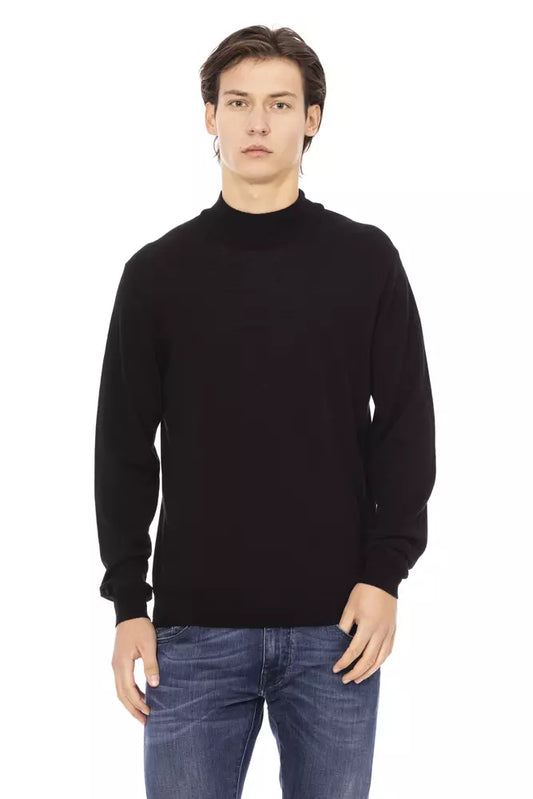 Black Fabric Men Turtleneck Sweater