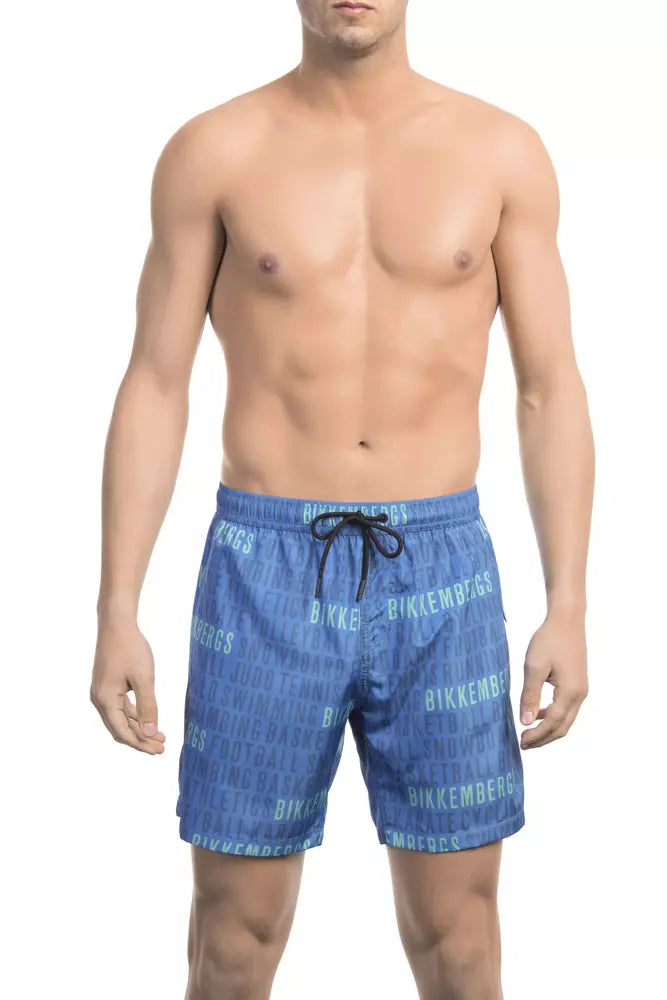 Blue Polyester Men Swim Short