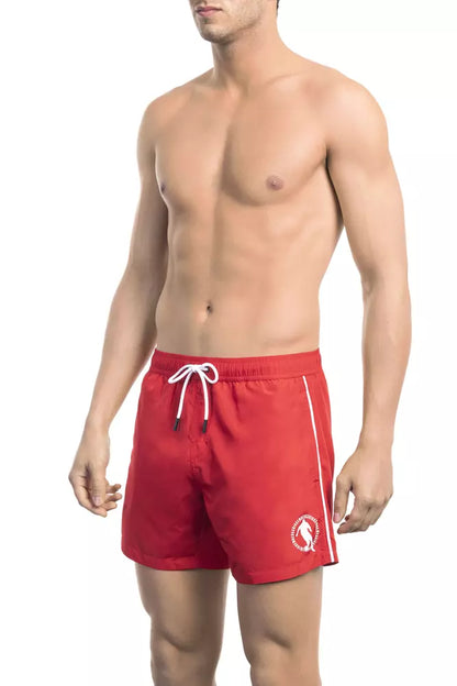 Rote Polyester Badeshorts für Herren