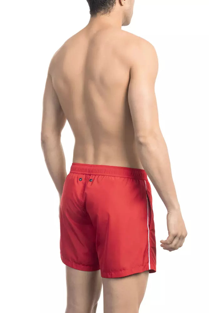 Rote Polyester Badeshorts für Herren