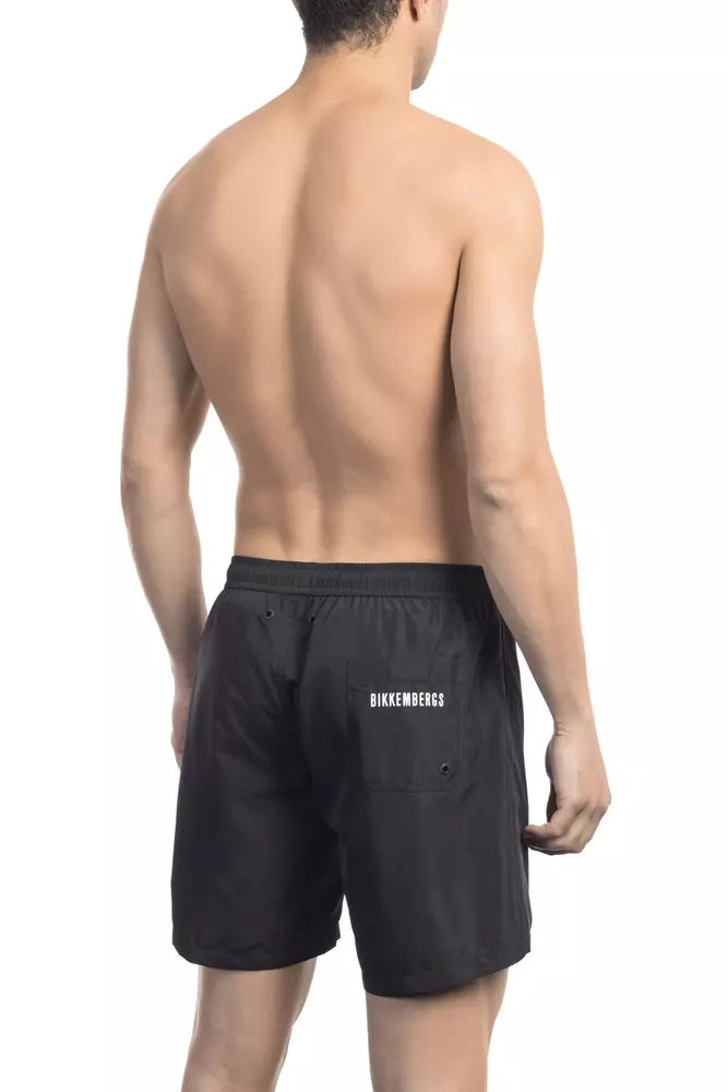 Black Polyester Men Swim Shorts