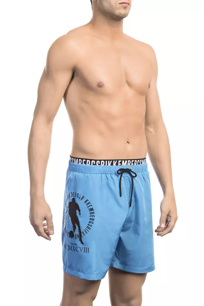 Light Blue Polyester Men's Swim Short