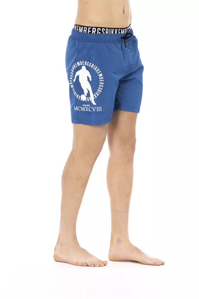 Blue Polyester Men Swim Short