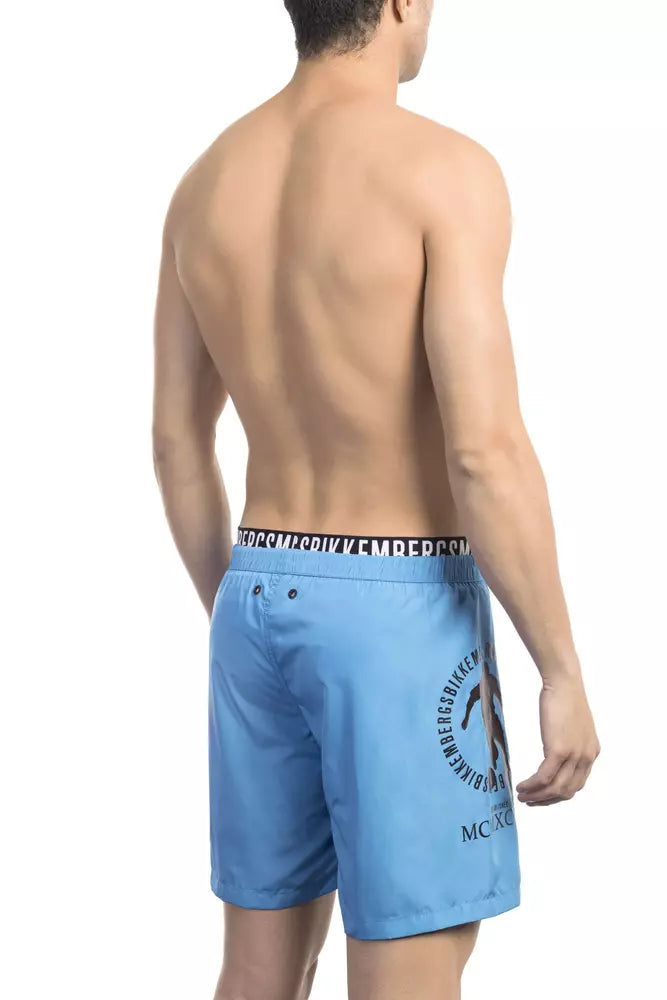 Light Blue Polyester Men's Swim Short