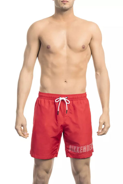 Rote Polyester Badeshorts für Herren