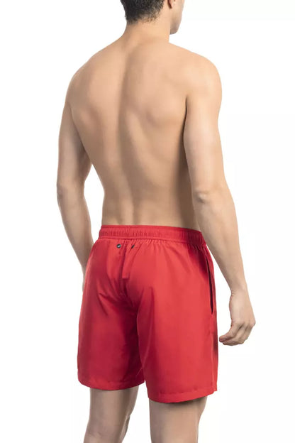 Rote Polyester Badeshorts für Herren