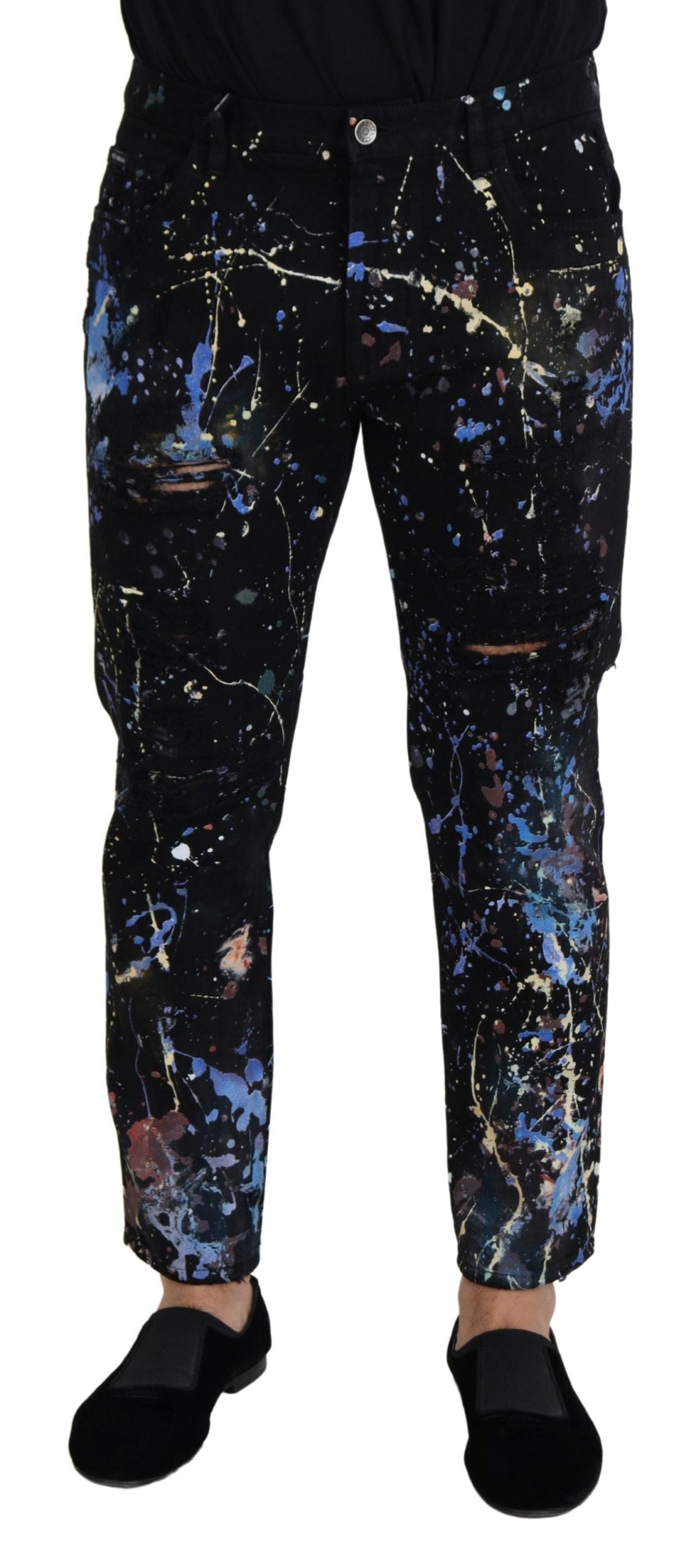 Exquisite Jeanshose mit Farbspritzer-Print