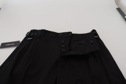 Sleek Black Italian Designer Pants with Side Buckle