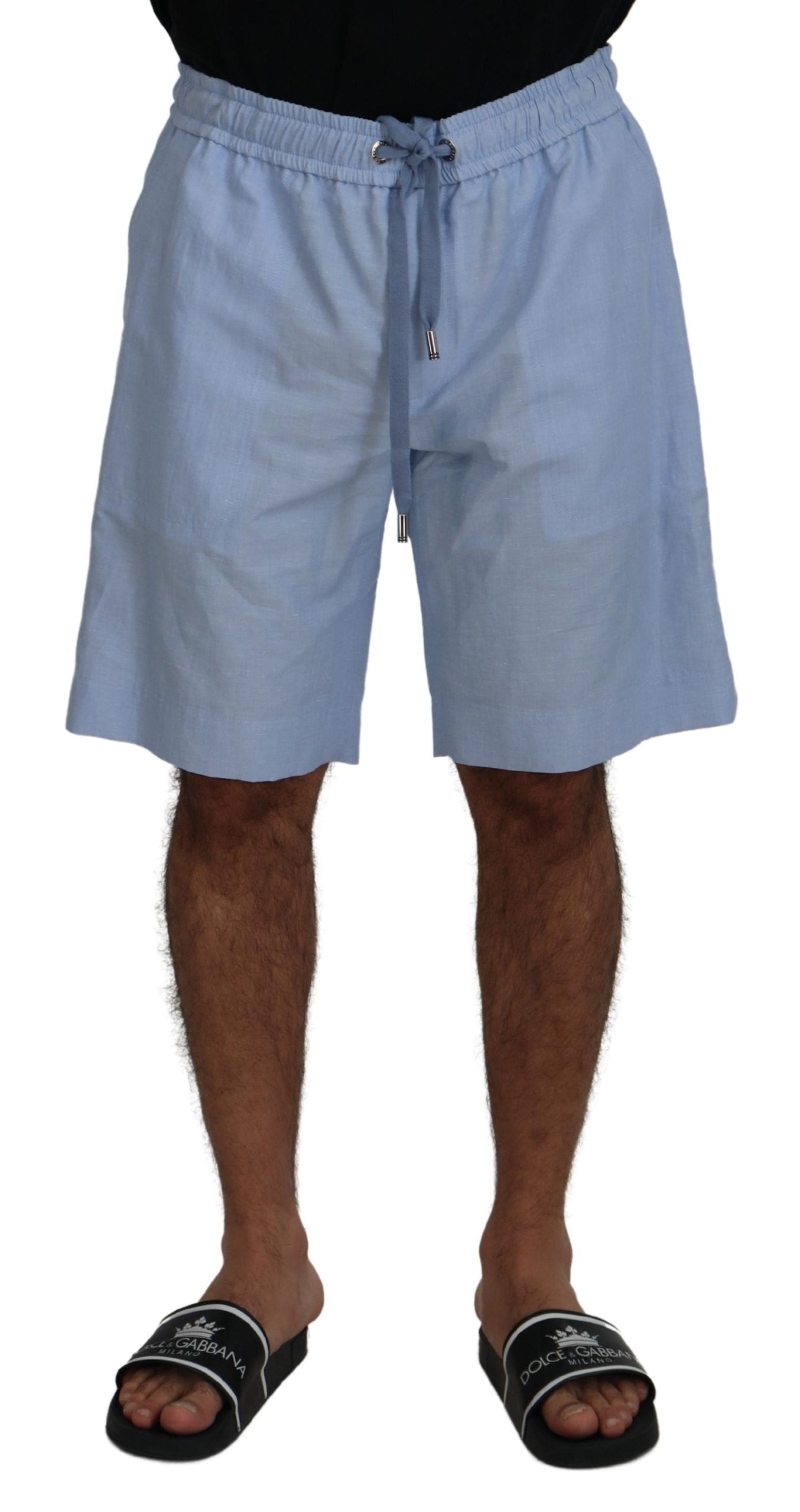 Elegante hellblaue Leinen-Baumwoll-Sommershorts