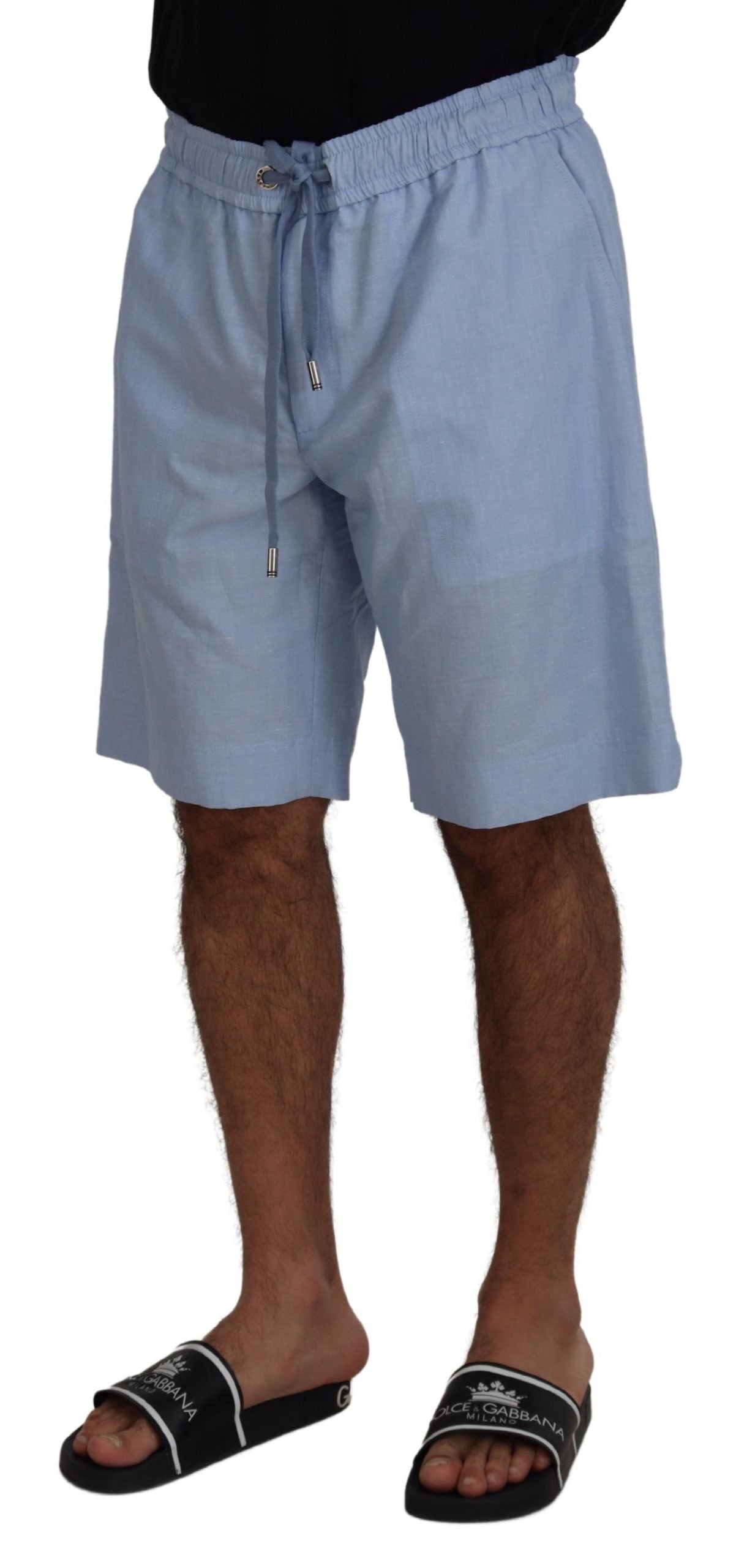 Elegante hellblaue Leinen-Baumwoll-Sommershorts