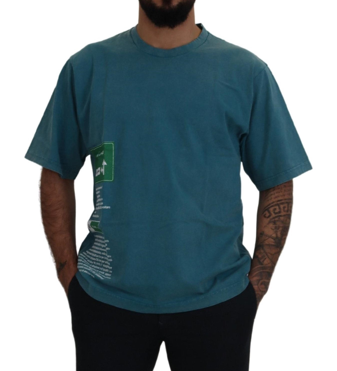 Elegant Crew Neck Cotton Tee in Blue