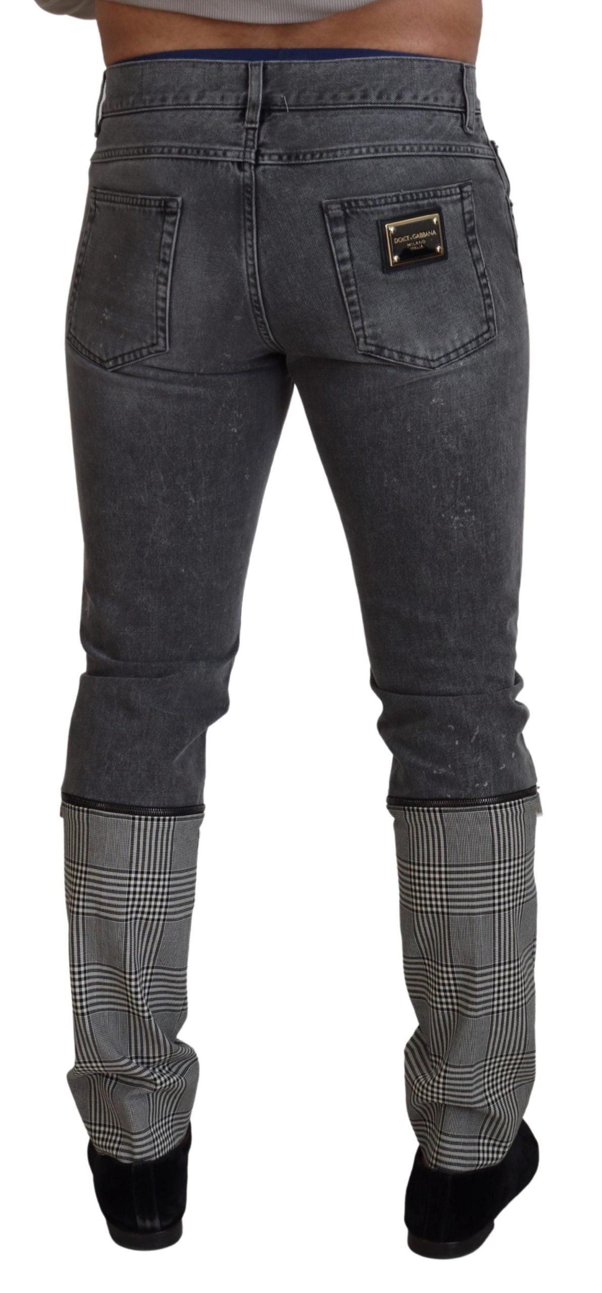 Eleganter grau karierter Denim-Schatz