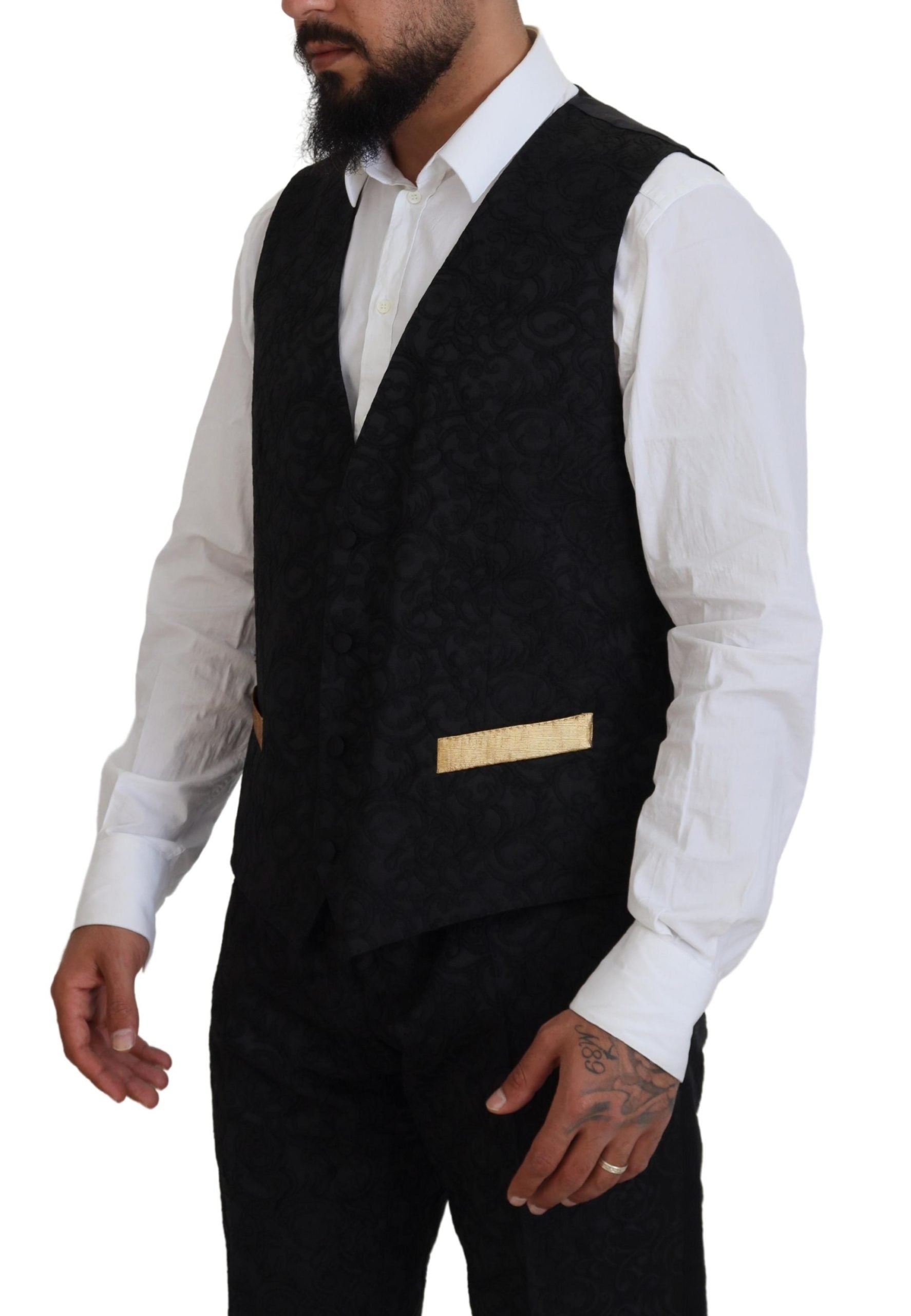 Eleganter dreiteiliger Anzug in Slim Fit in Schwarz und Gold