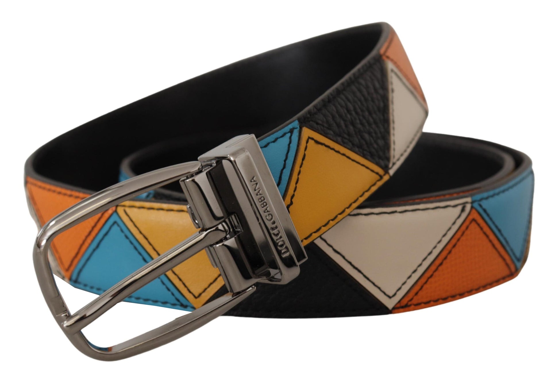 Elegant Multicolor Leather Belt with Silver Buckle