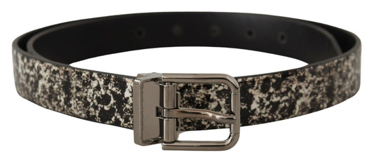 Elegant Black Marble Print Leather Belt