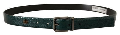 Elegant Green Leather Belt with Silver Buckle